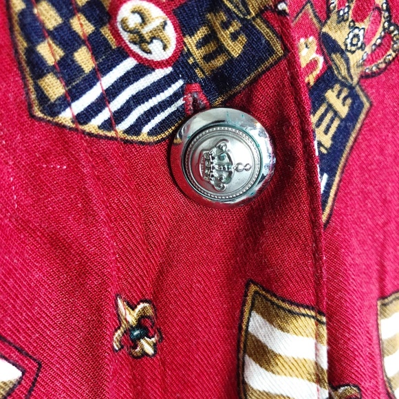 Vintage Red Button Down Fleur de Lis Crest Skirt - Picture 4 of 6